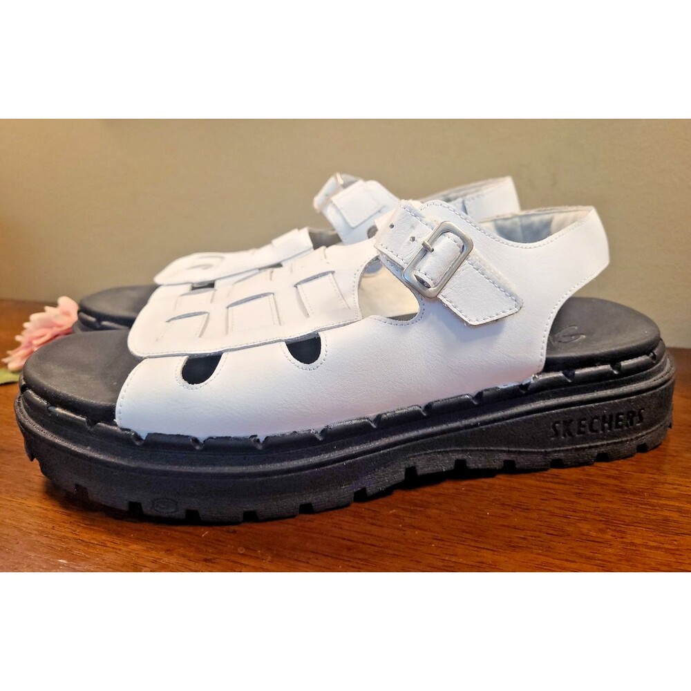 Y2K Skechers JAMMERS Leather Upper Womens WHITE Platform Sandals Sz 11 Throwback